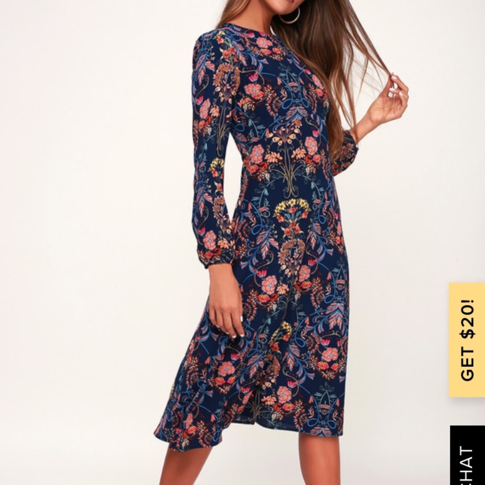 Garden SplenDor Navy Blue Floral Print Dress